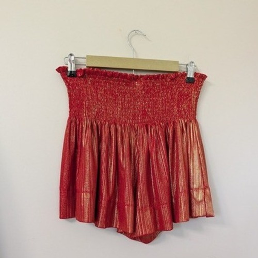 Queen of Sparkles Red & Gold Stripe Swing Short Holiday Christmas Metallic